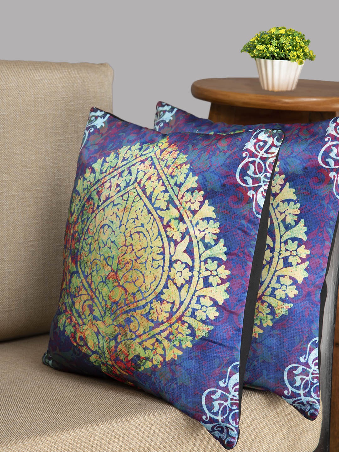 

HOUZZCODE Blue & Beige Set of 2 Abstract Square Cushion Covers