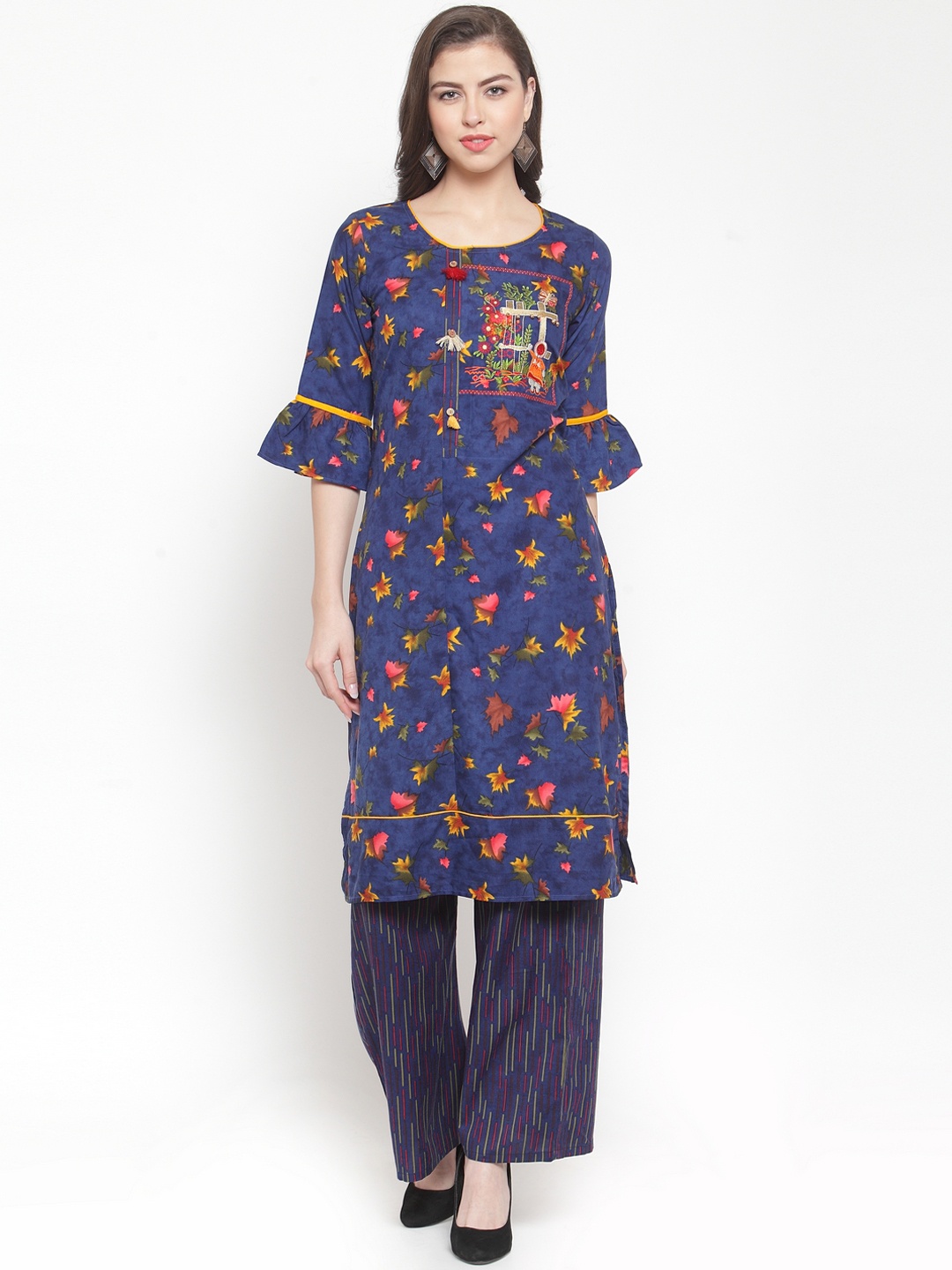

Aujjessa Women Blue Printed Kurta with Palazzos