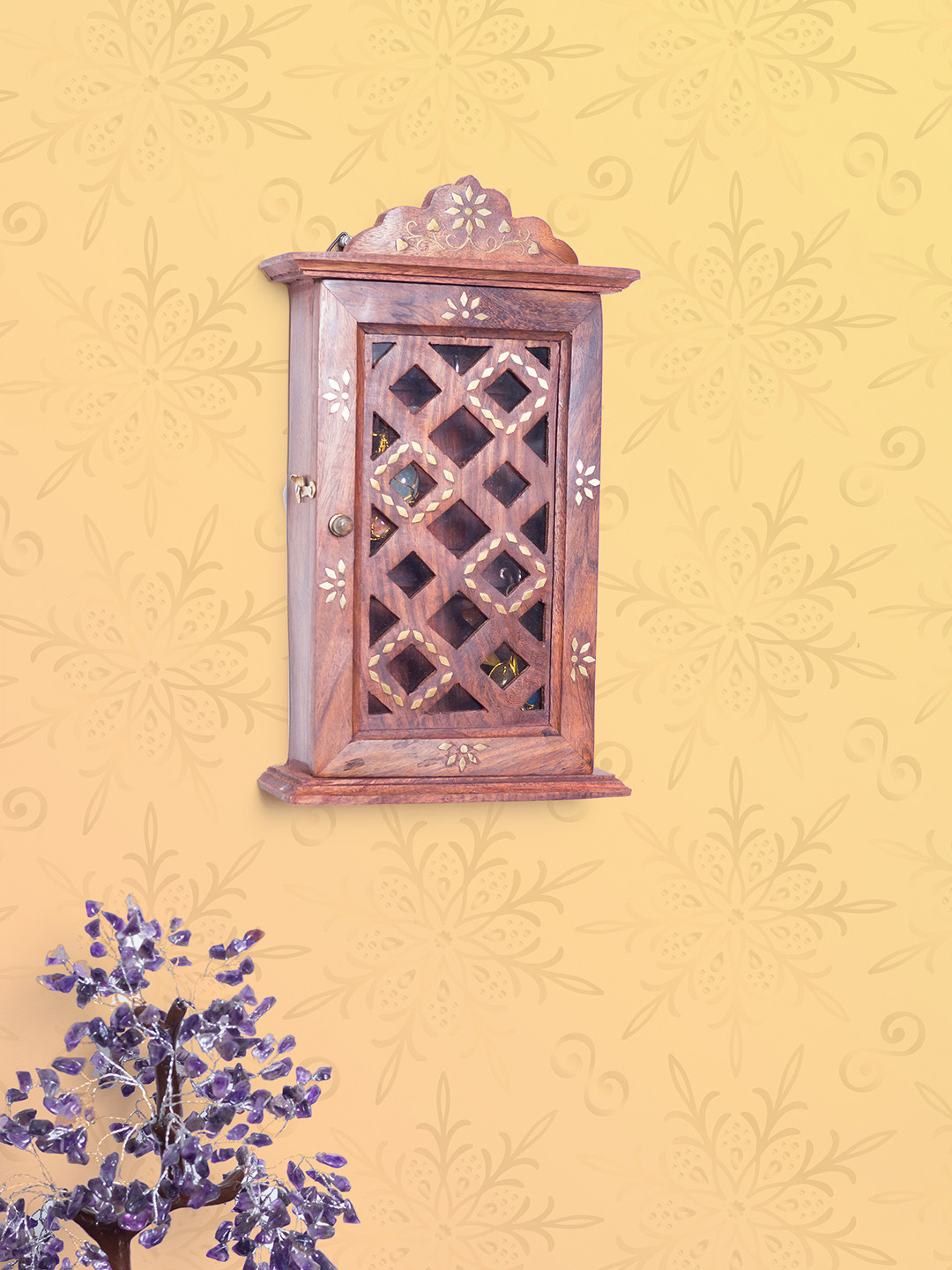 

Golden Peacock Brown Wall Mounted Handcrafted Key Holder