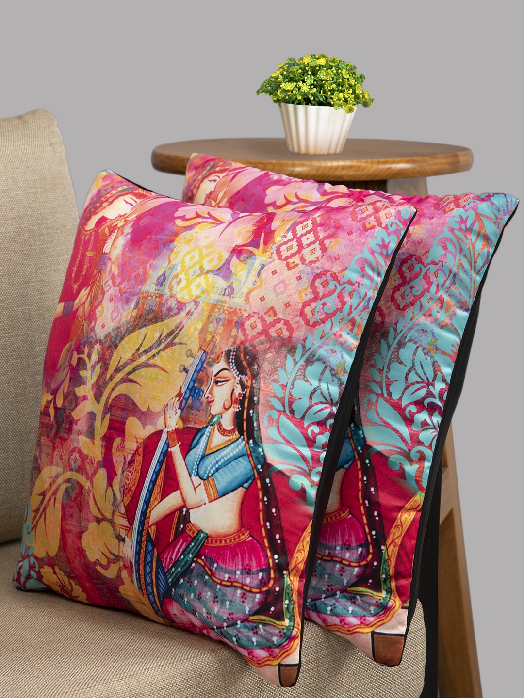 

HOUZZCODE Multicoloured Set of 2 Ethnic Motifs Square Cushion Covers, Multi