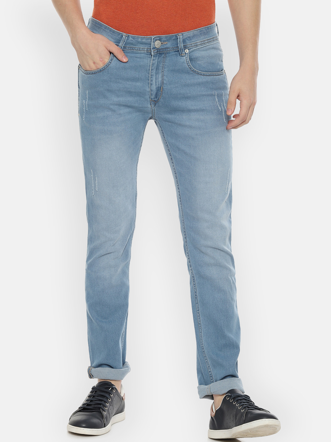 

People Men Blue Regular Fit Mid-Rise Clean Look Stretchable Jeans
