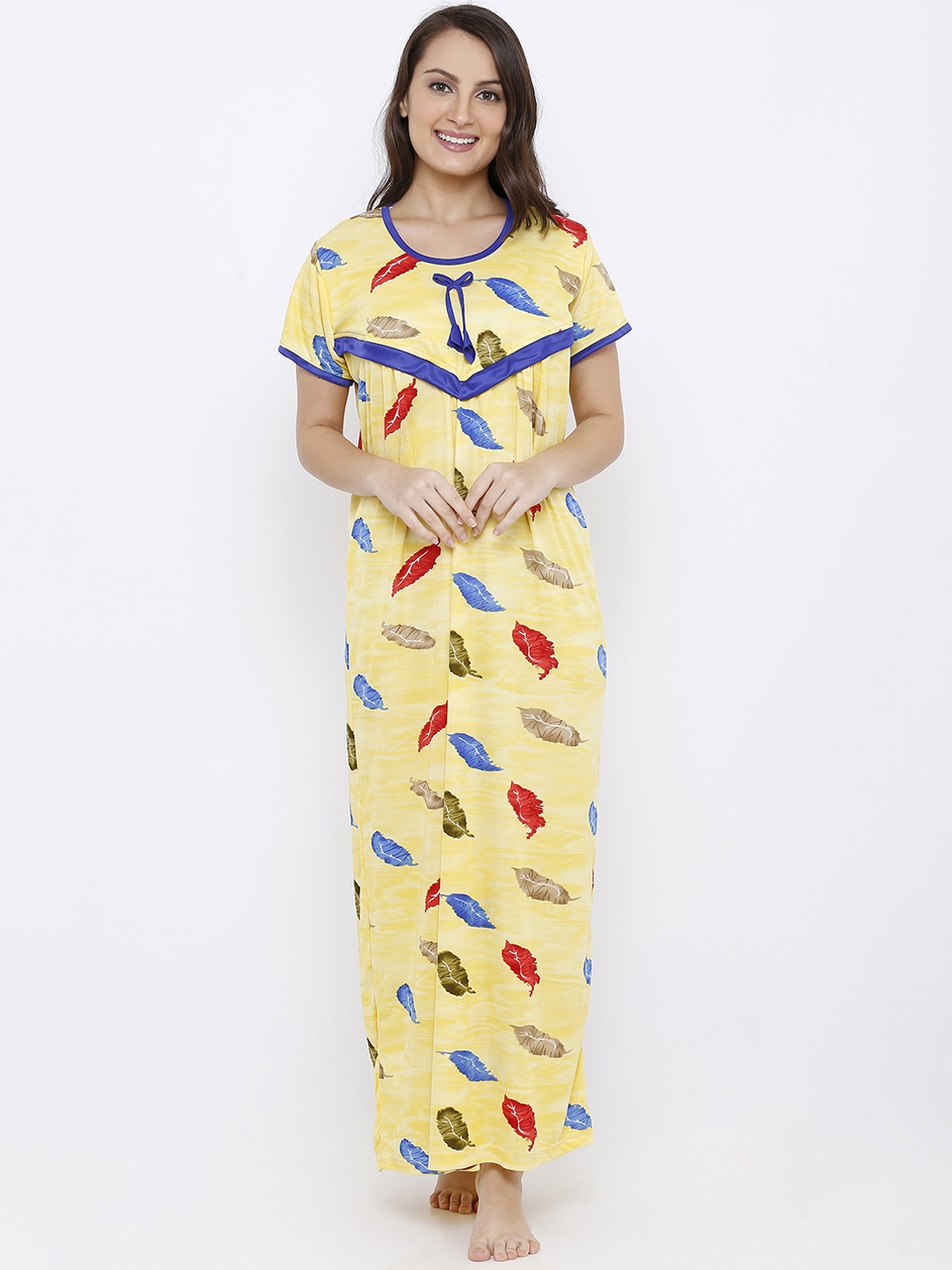 

Pretty Awesome Women Maternity Feeding Yellow & Blue Printed Nightdress