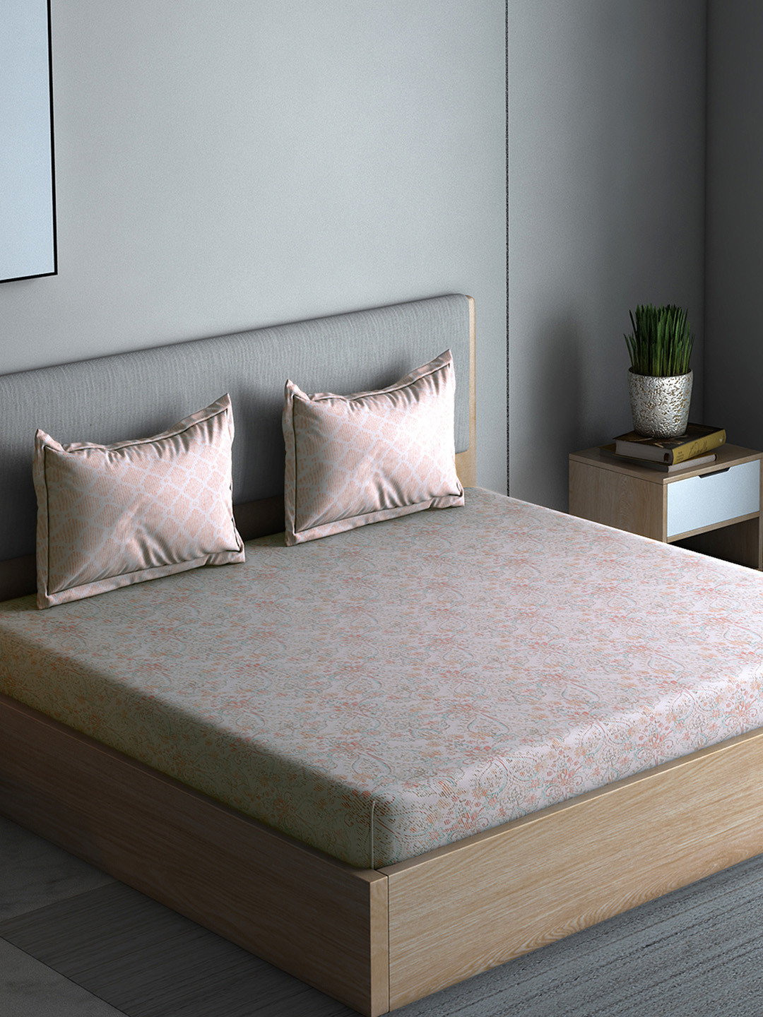 

Boutique Living India Pink Ethnic Motifs 300 TC Cotton 1 King Bedsheet with 2 Pillow Covers