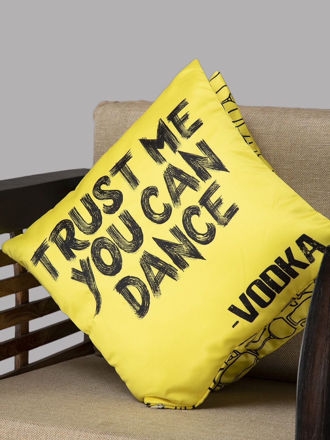 HOUZZCODE Yellow & Black Set of 2 Quirky Square Cushion Covers