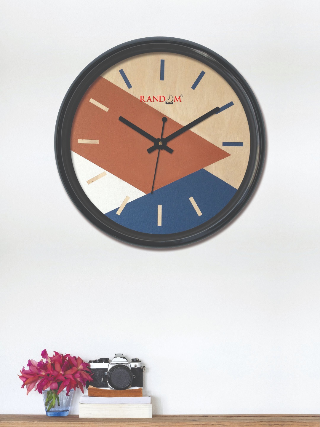 

RANDOM Brown & Navy Blue Round Colourblocked 30 cm Analogue Wall Clock