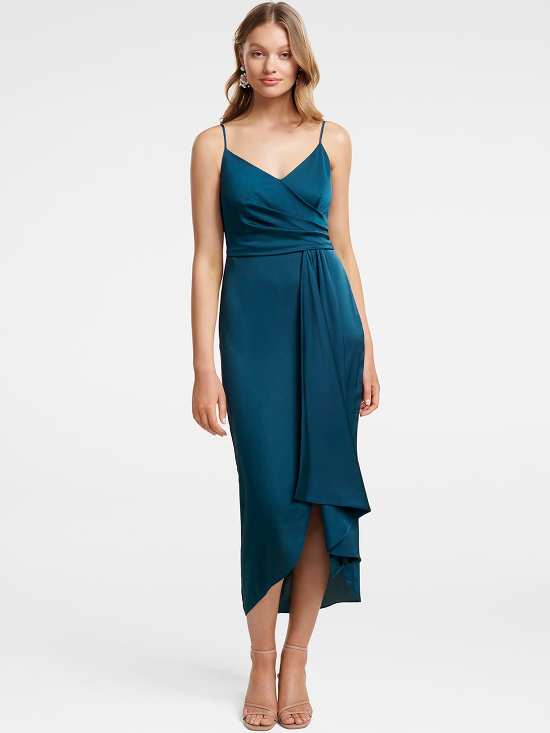 

Forever New Women Teal Blue Solid Wrap Dress
