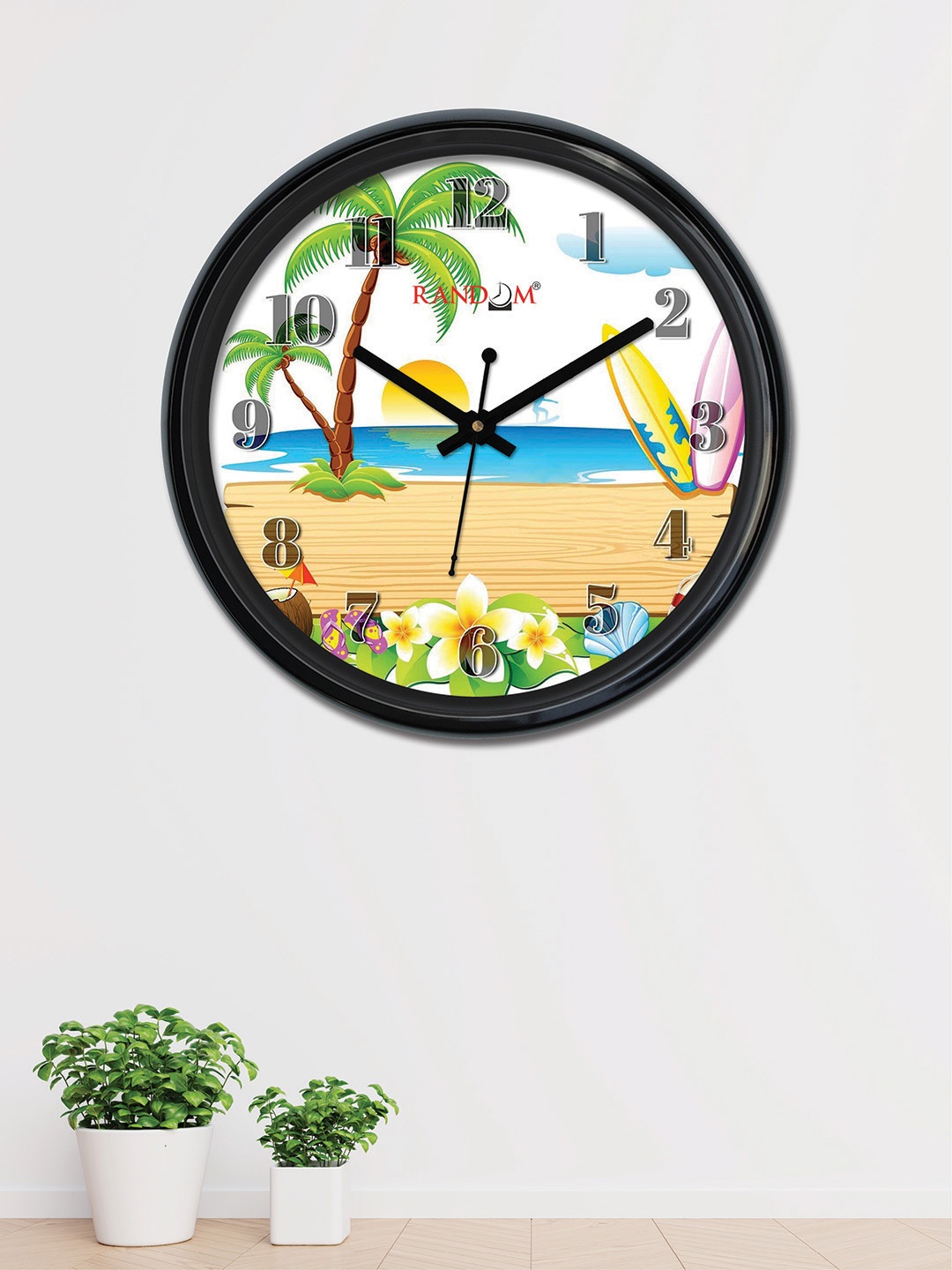 RANDOM White & Beige Round Printed 30 cm Analogue Wall Clock