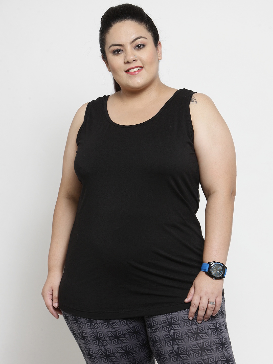 

plusS Women Black Solid Tank Top