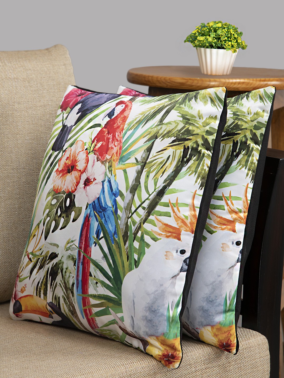 

HOUZZCODE Multicoloured Set of 2 Floral Square Cushion Covers, Multi