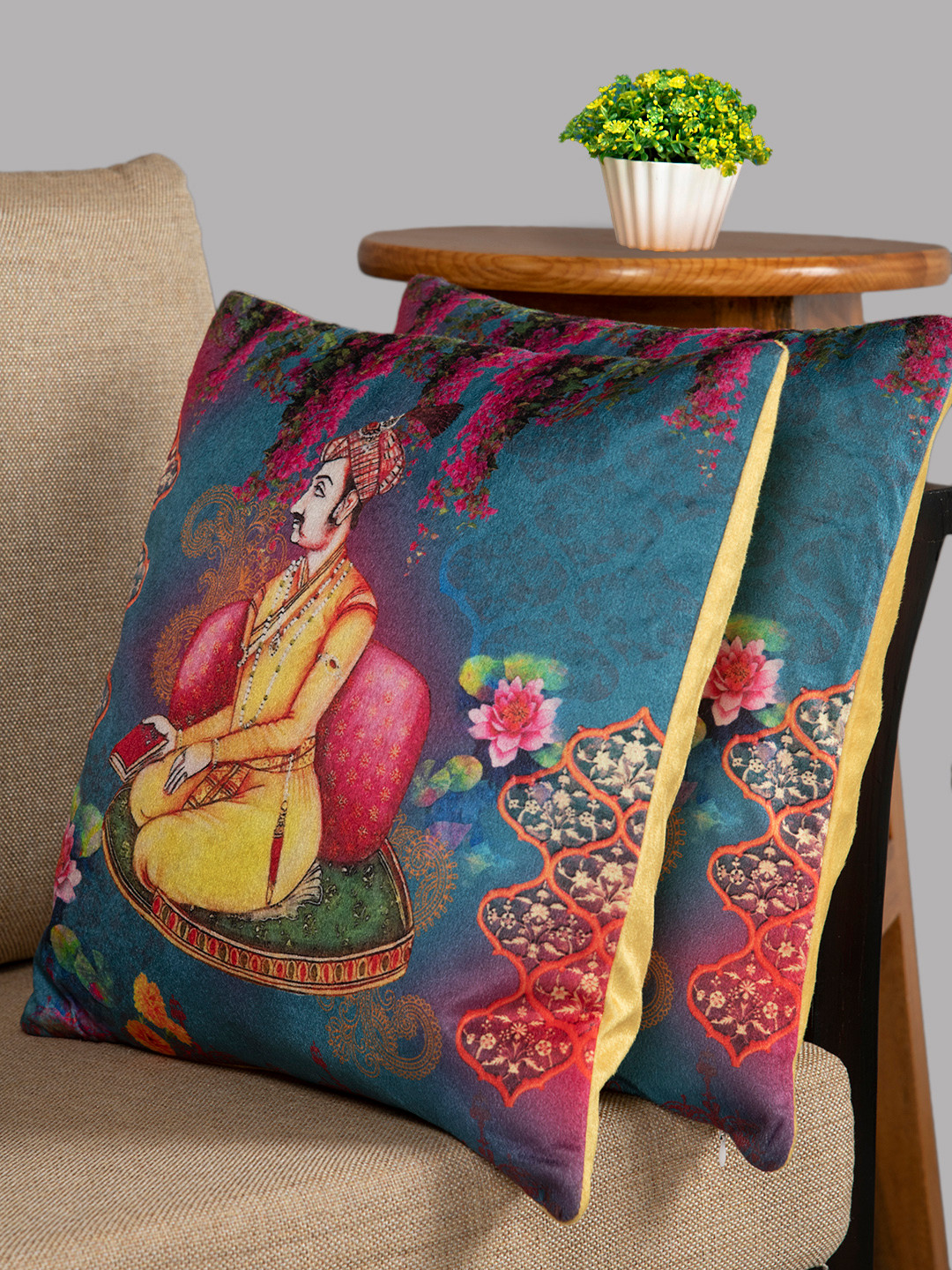 

HOUZZCODE Multicoloured Set of 2 Ethnic Motifs Square Cushion Covers, Multi