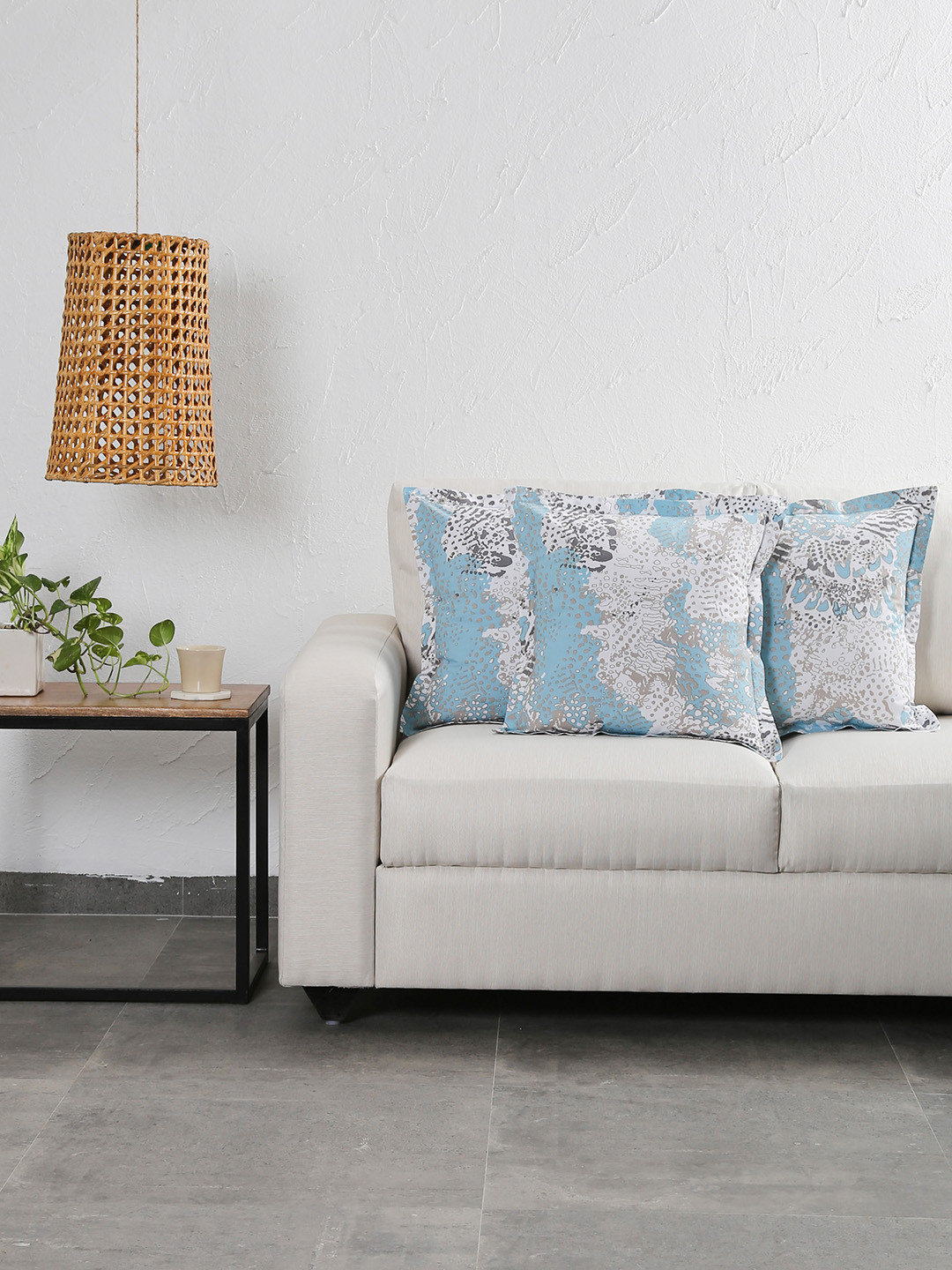 

House This Blue Set of 3 Abstract Square Cushion Covers