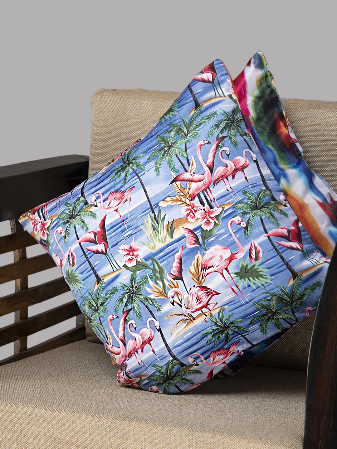 HOUZZCODE Multicoloured Set of 2 Abstract Square Cushion Covers, Multi