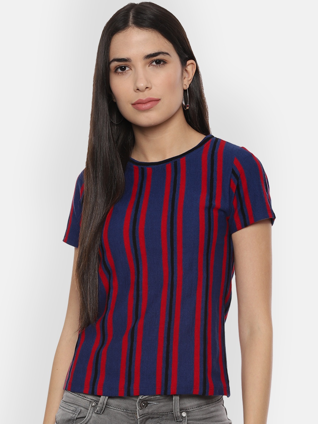 

People Women Blue & Red Striped T-Shirt