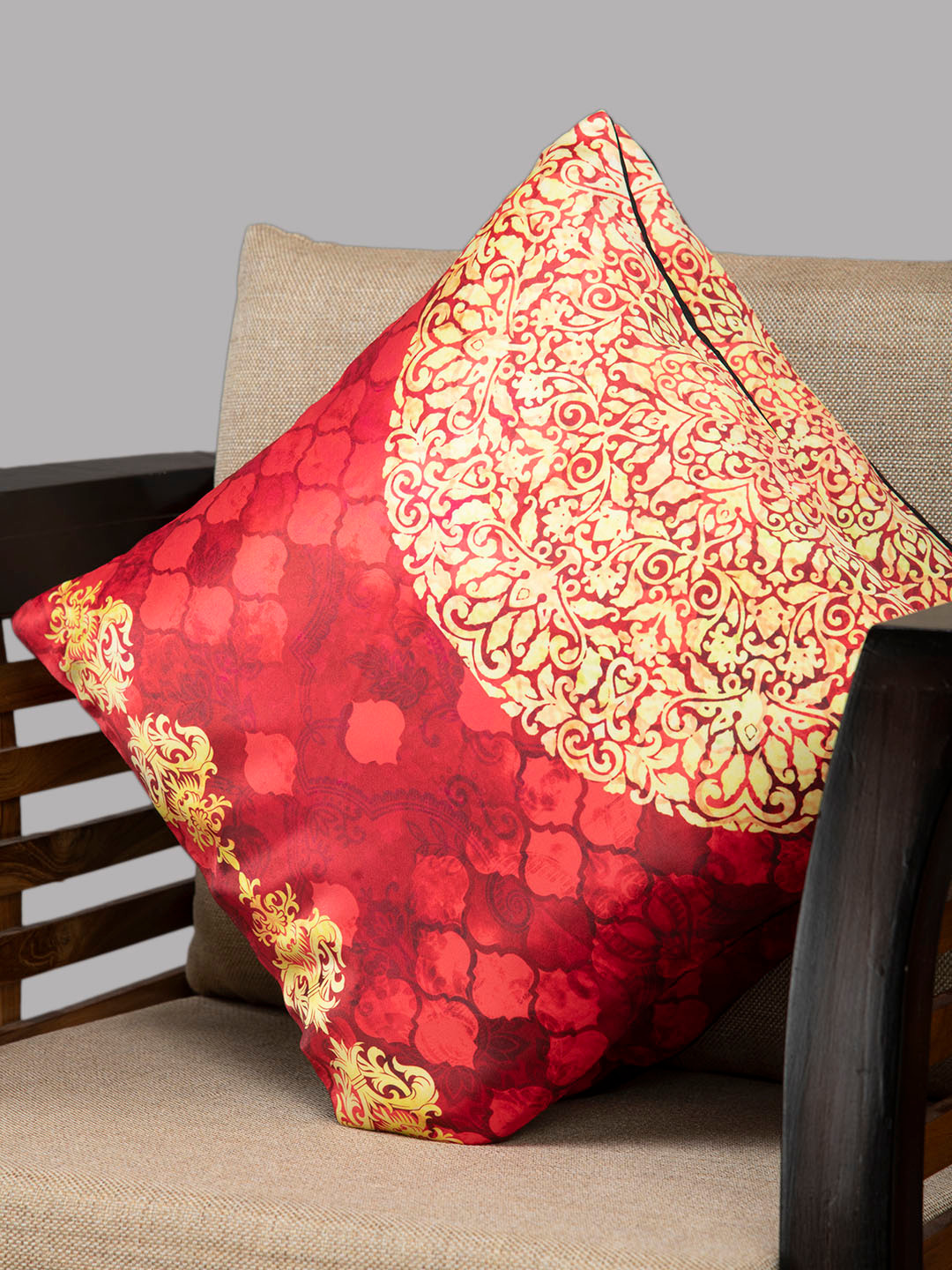 

HOUZZCODE Maroon & Beige Set of 2 Abstract Square Cushion Covers