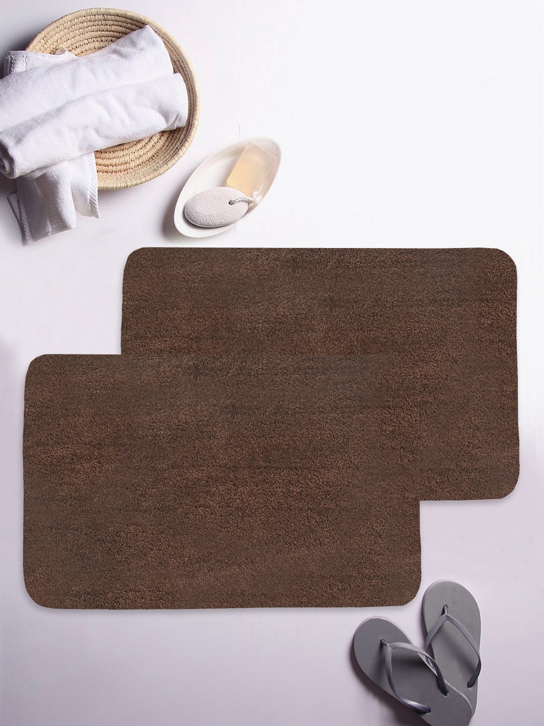 

BIANCA Set of 2 Brown Solid Anti-slip Bath Rugs