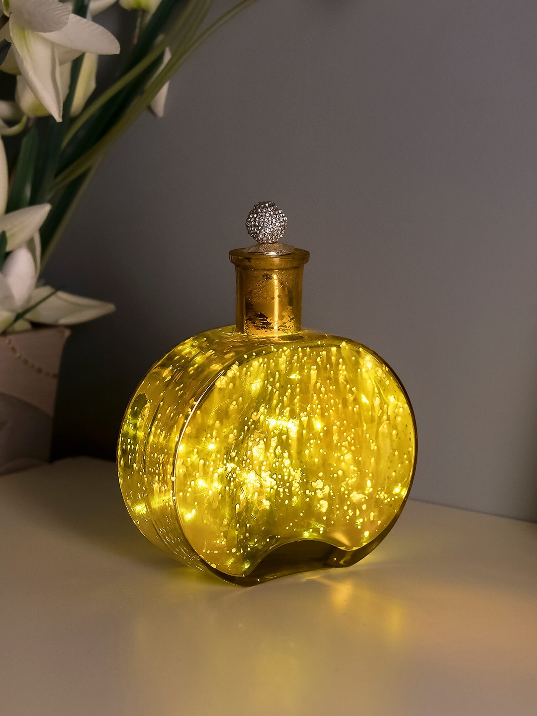 

Homesake Gold-Toned Printed Handcrafted Round Bottle Lamp