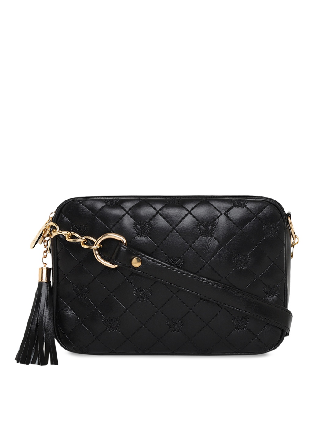 

KLEIO Butterfly Quilted Box Sling Bag, Black