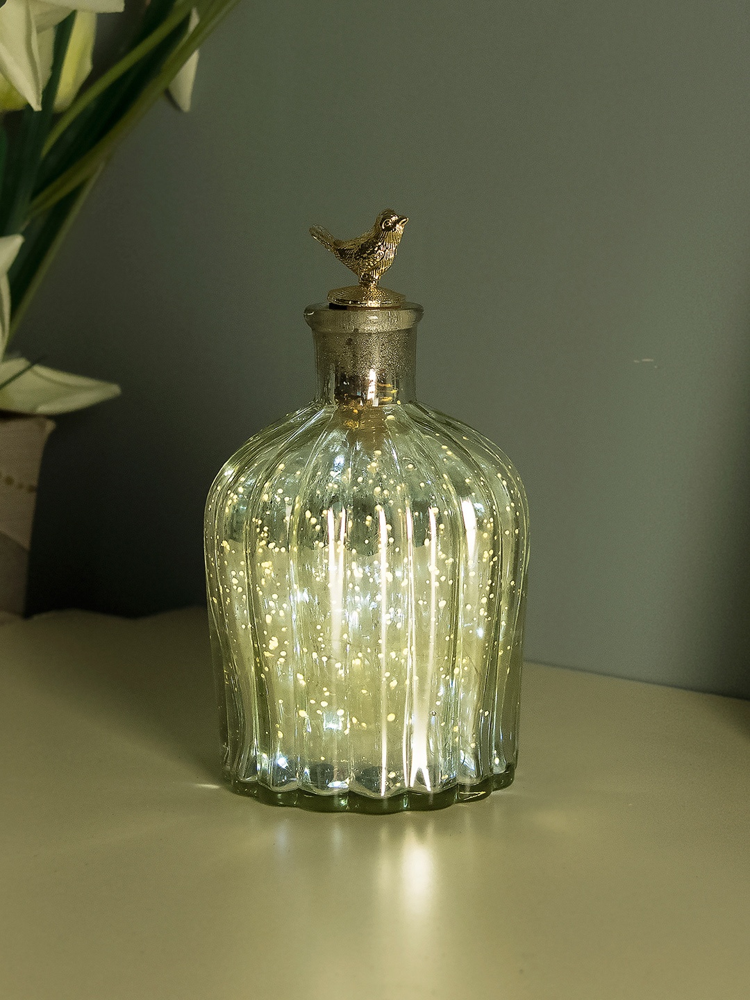 

Homesake Silver-Toned Solid Handcrafted Flat Base Bottle Lamp