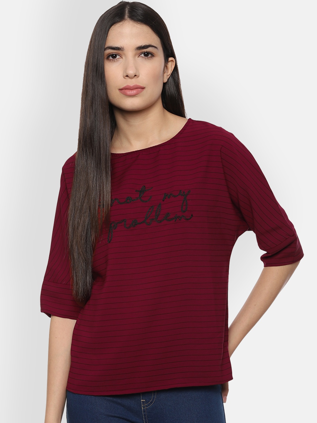 

People Women Maroon & Black Striped Top