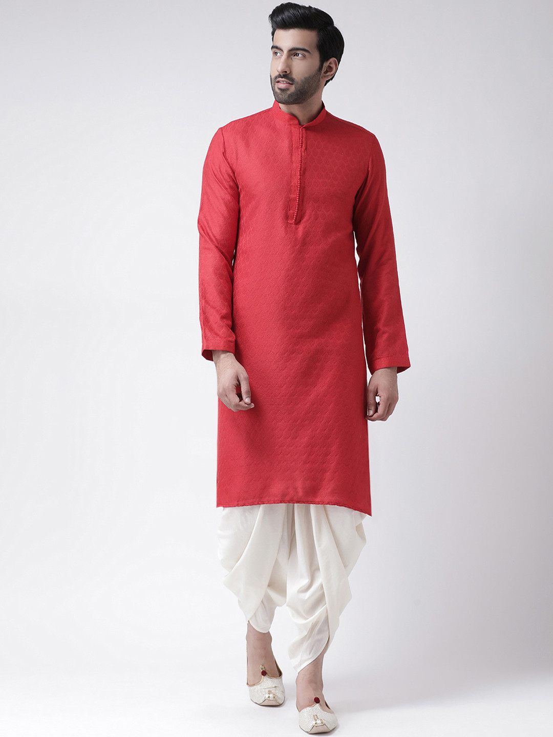 

KISAH Men Red & Off-White Embroidered Kurta with Dhoti Pants