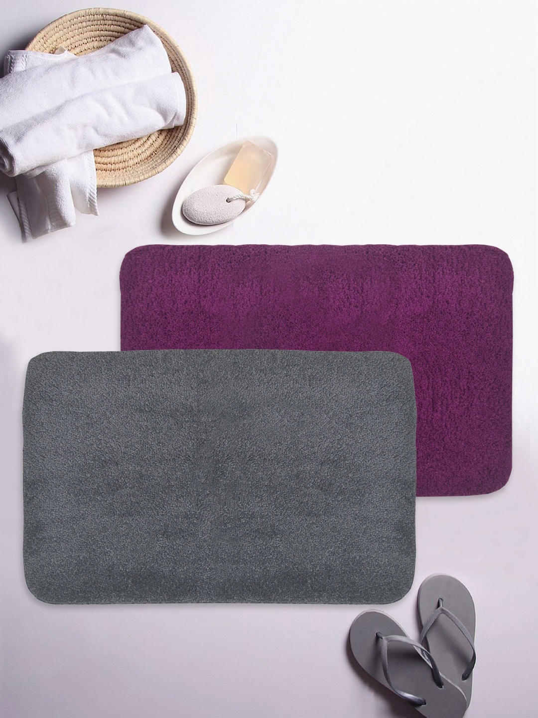 

Bianca Set of 2 Solid Anti-Slip Bath Rugs, Grey