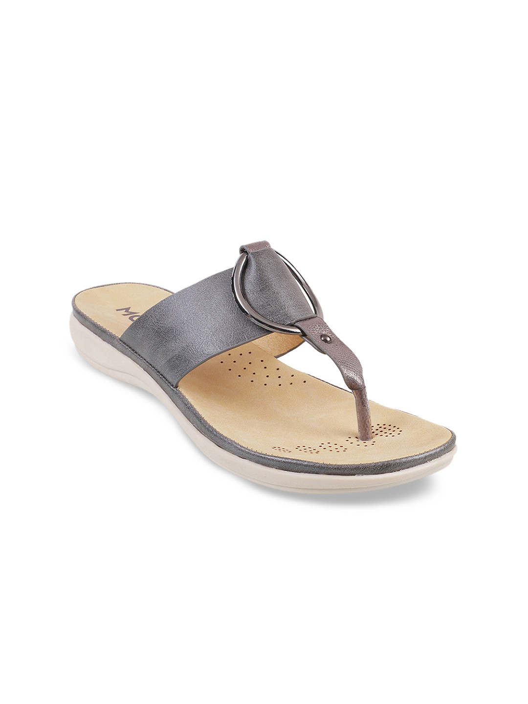 

Mochi Women Grey Solid T-Strap Flats