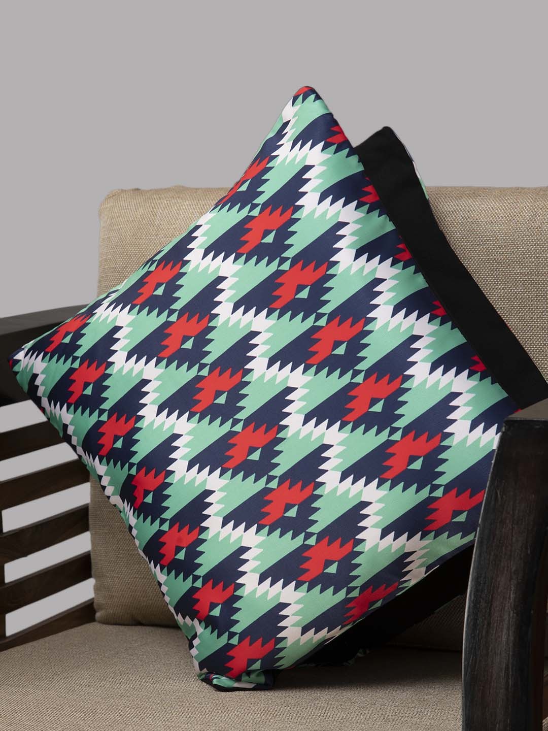 

HOUZZCODE Multicoloured Set of 2 Geometric Square Cushion Covers, Multi