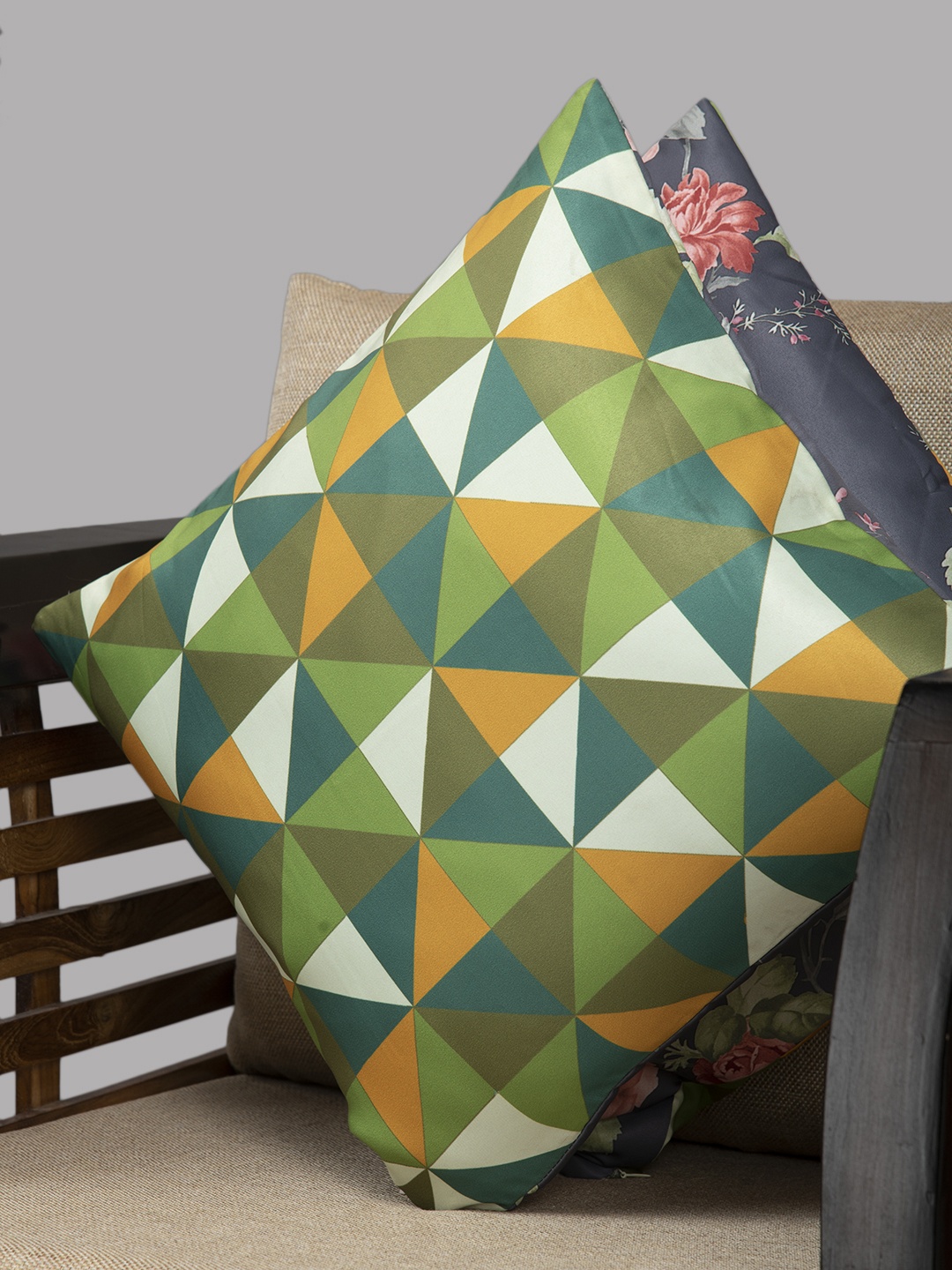 

HOUZZCODE Multicoloured Set of 2 Abstract Square Cushion Covers, Multi