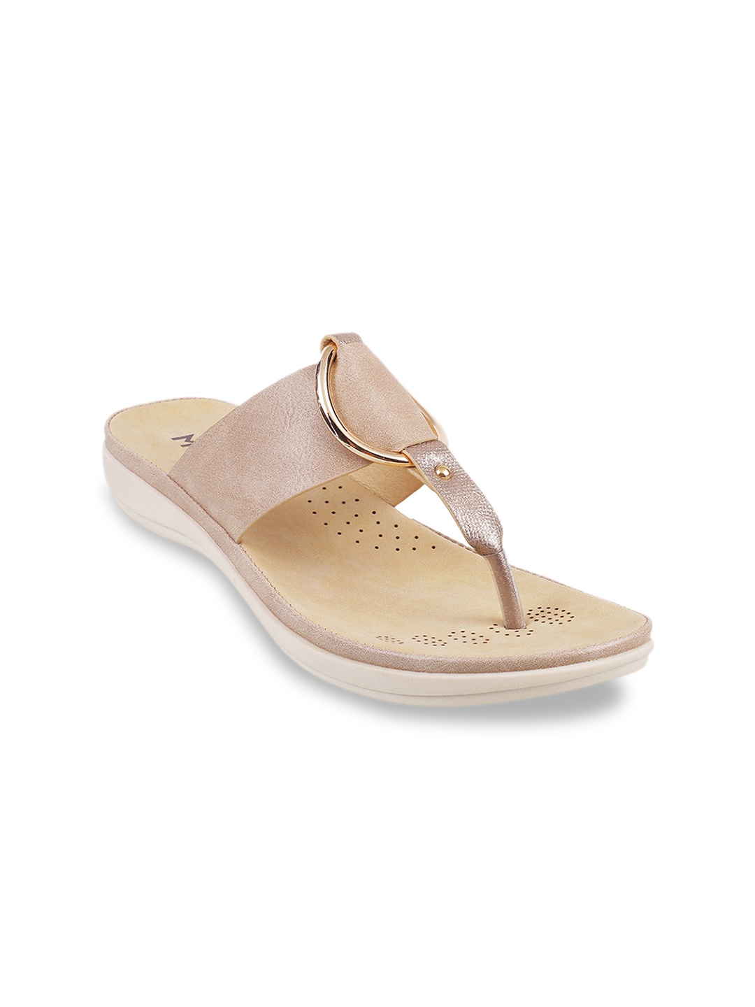 

Mochi Women Beige Solid T-Strap Flats