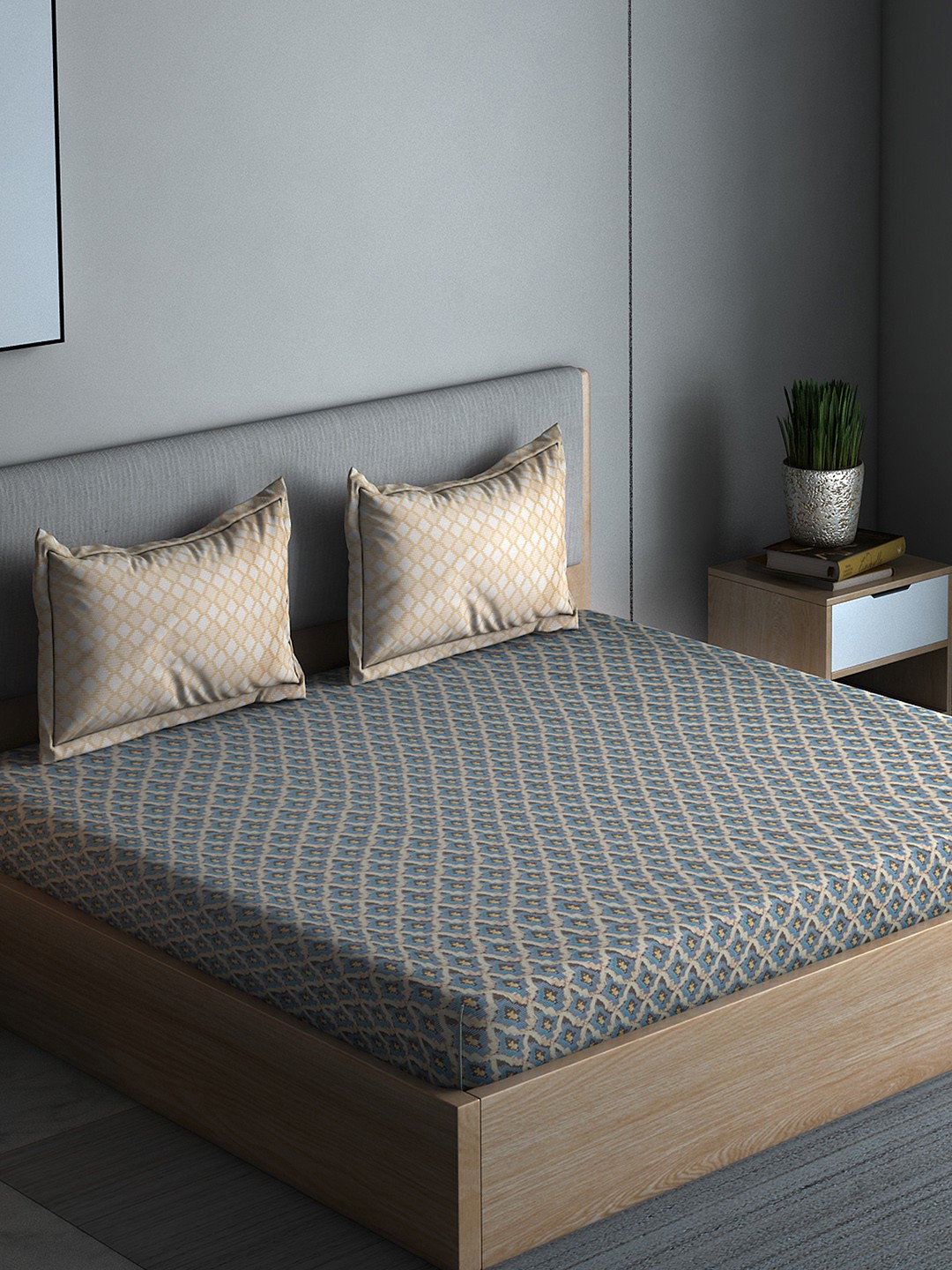 

Boutique Living India Multicoloured Geometric 300 TC Cotton 1 Queen Bedsheet with 2 Pillow Covers, Multi