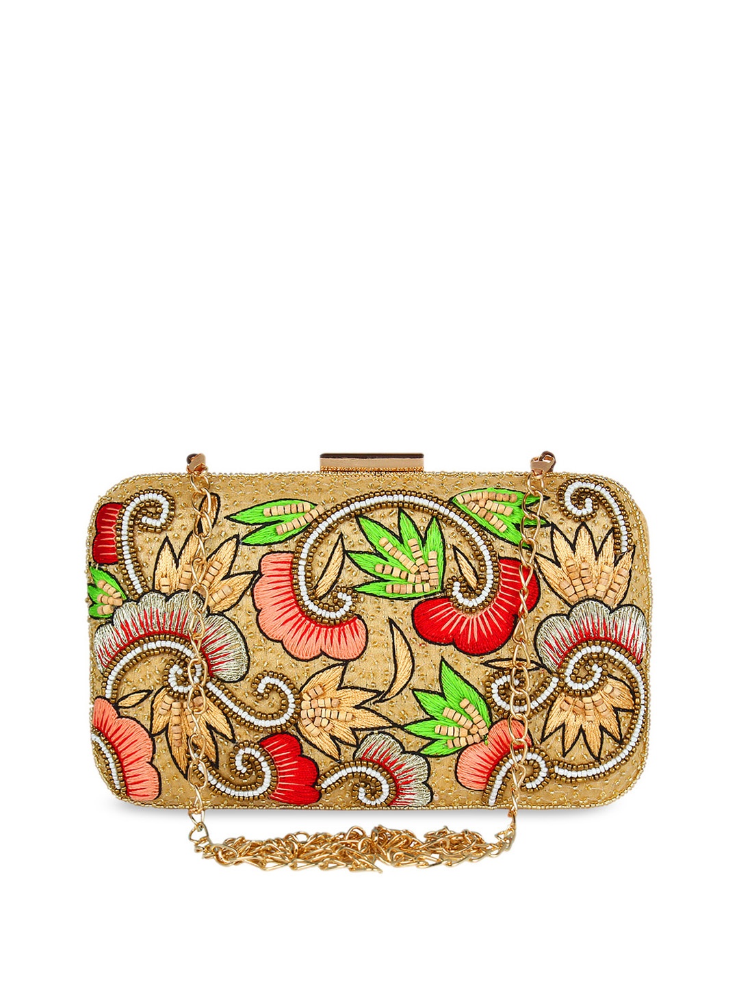 

Anekaant Beige & Fluorescent Green Embroidered Embroidered Clutch