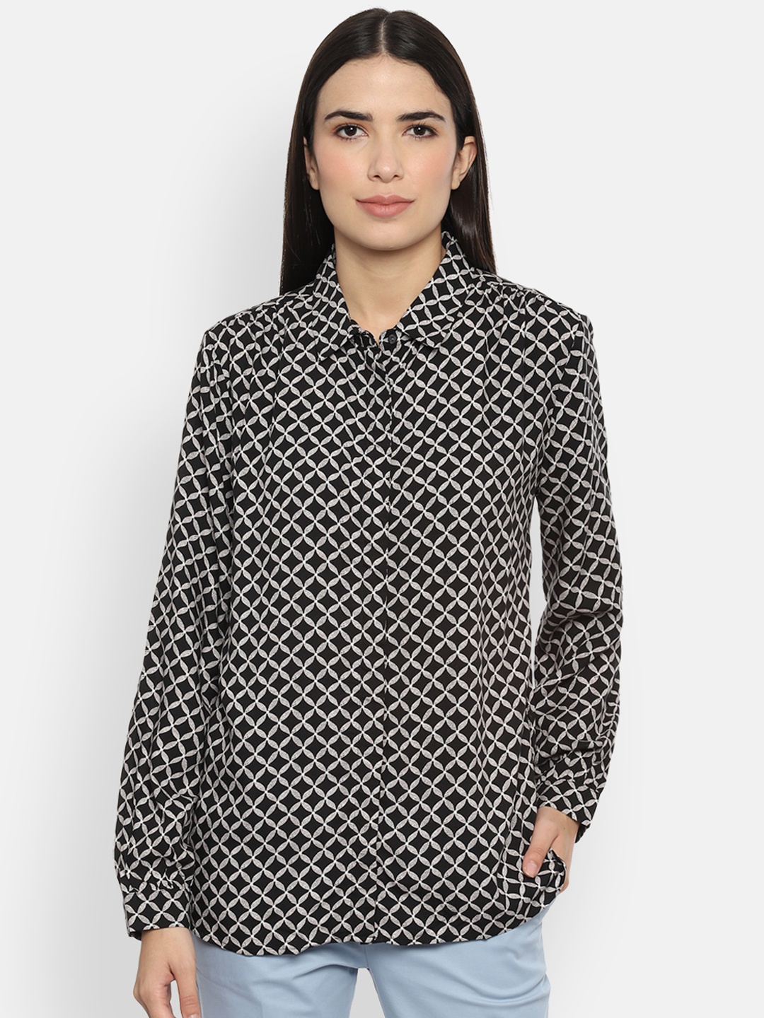 

Van Heusen Woman Black & Grey Regular Fit Printed Casual Shirt