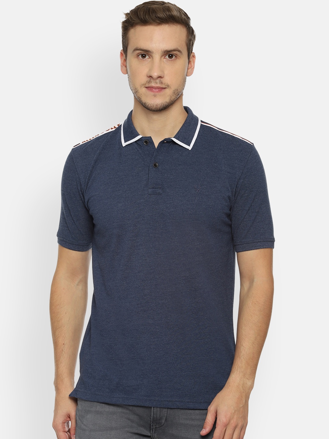 

Allen Solly Sport Men Navy Blue Solid Polo Collar T-shirt