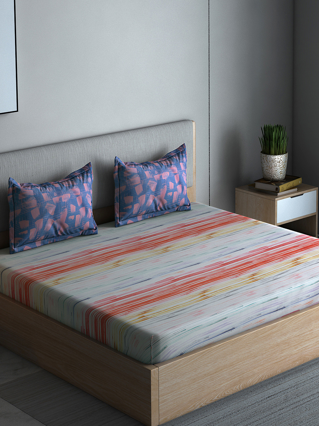 

Boutique Living India Multicoloured Abstract 300 TC Cotton 1 Queen Bedsheet with 2 Pillow Covers, Multi