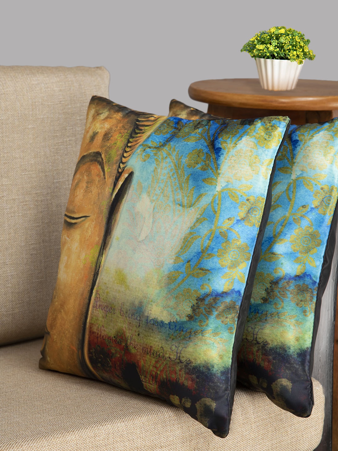 

HOUZZCODE Blue & Brown Set of 2 Ethnic Motifs Square Cushion Covers