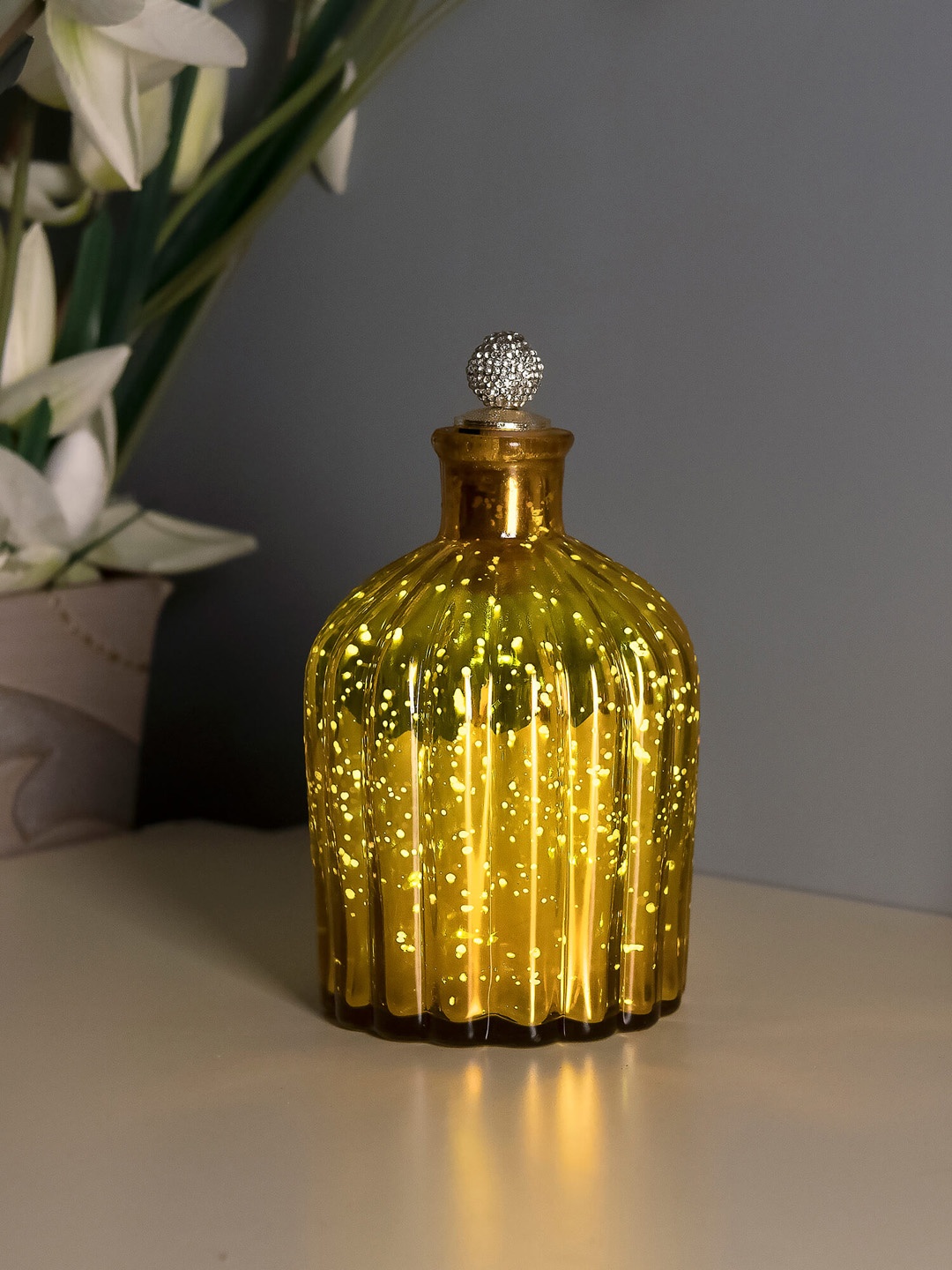 

Homesake Gold-Toned Printed Handcrafted Flat Base Bottle Lamp