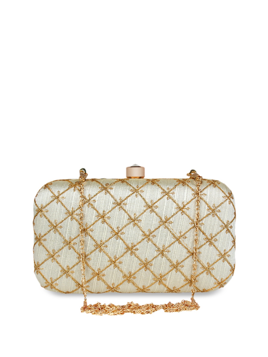 

Anekaant Off-White & Gold-Toned Embroidered Embroidered Clutch