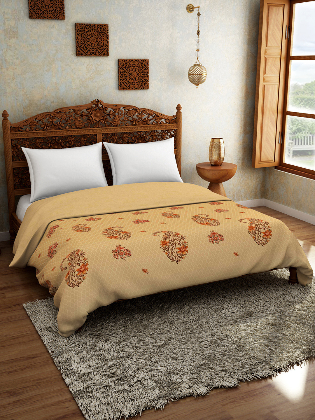

SPACES Brown Ethnic Motifs AC Room 150 GSM Double Bed Quilt