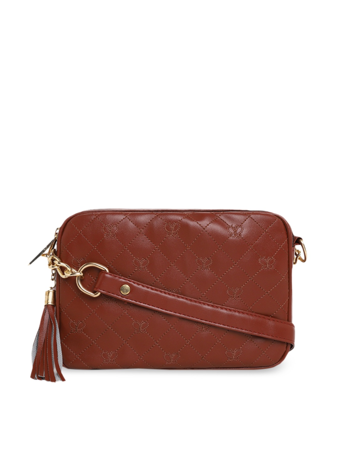 

KLEIO Butterfly Quilted Box Sling Bag, Brown