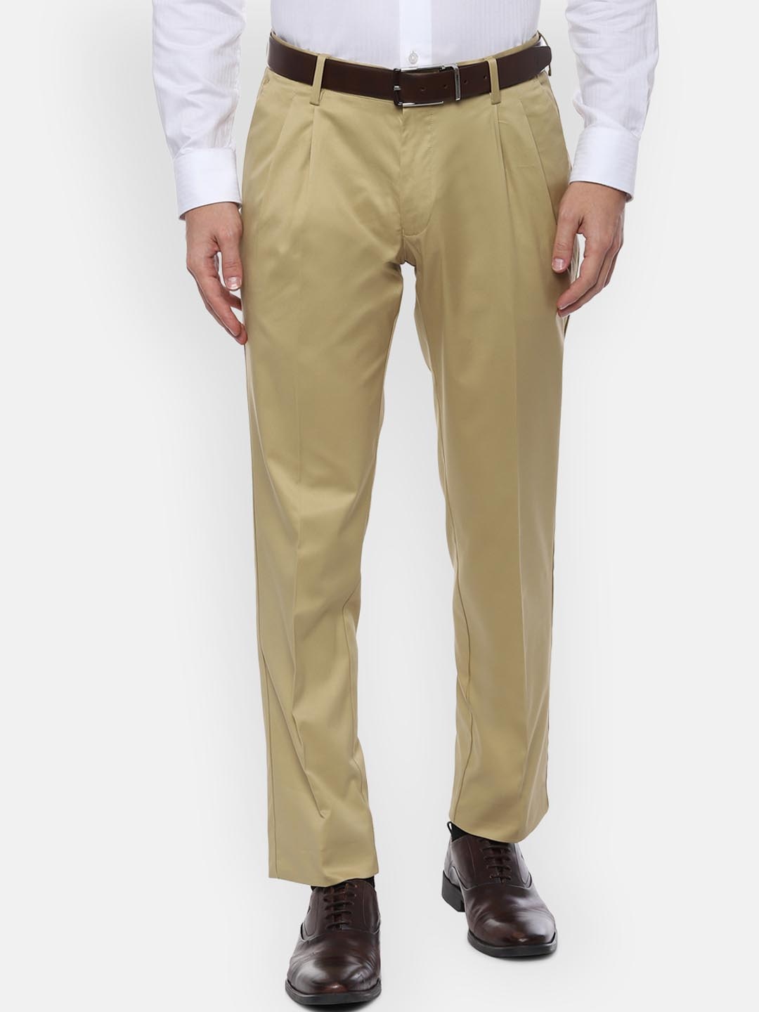 

Louis Philippe Men Beige Regular Fit Solid Formal Trousers