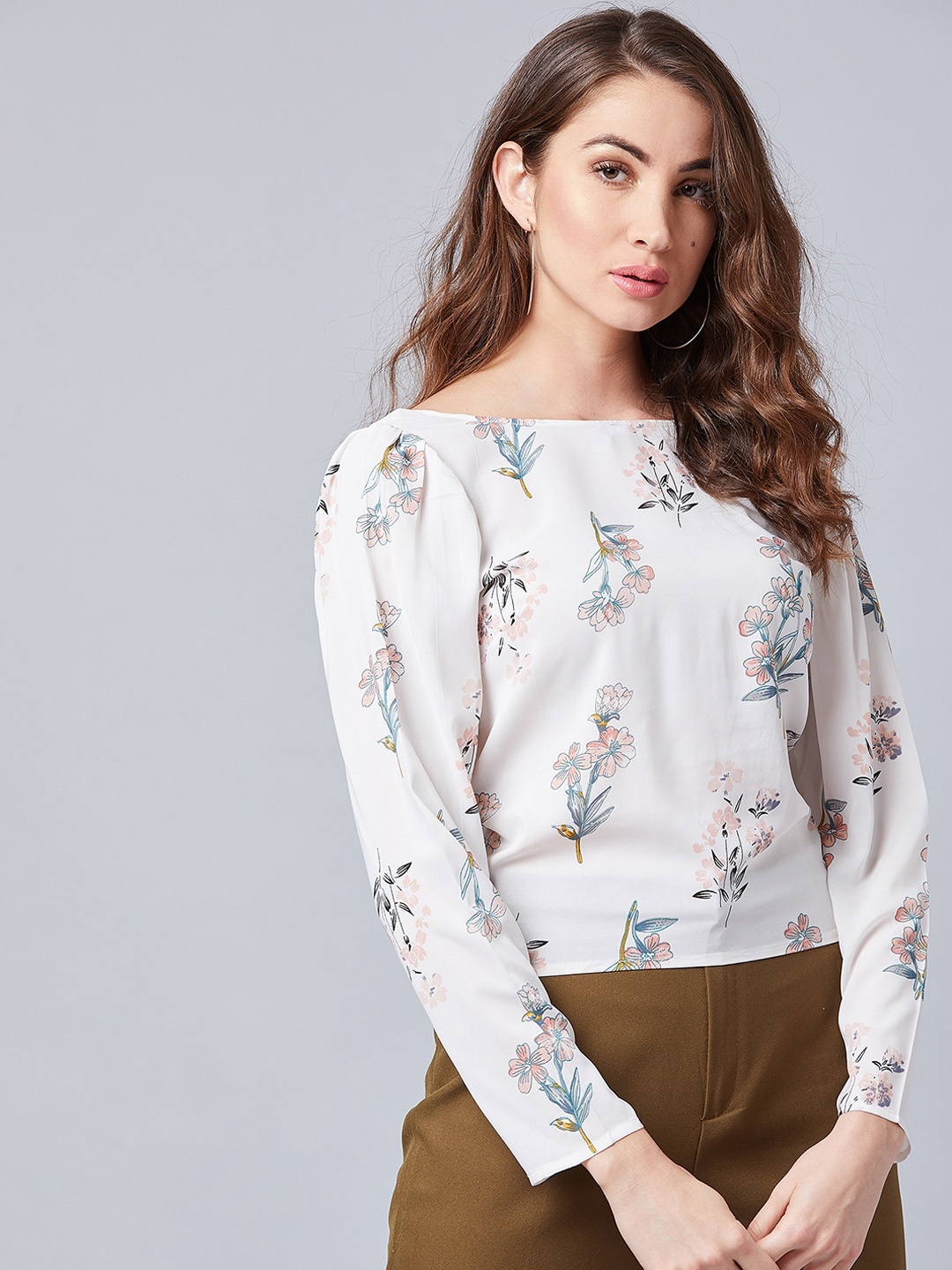 

Athena Women White Printed Styled Back Top