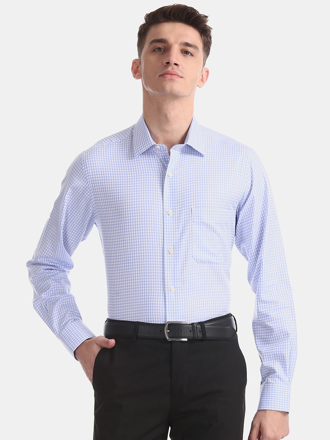 

Arrow Men Blue & White Regular Fit Checked Formal Shirt
