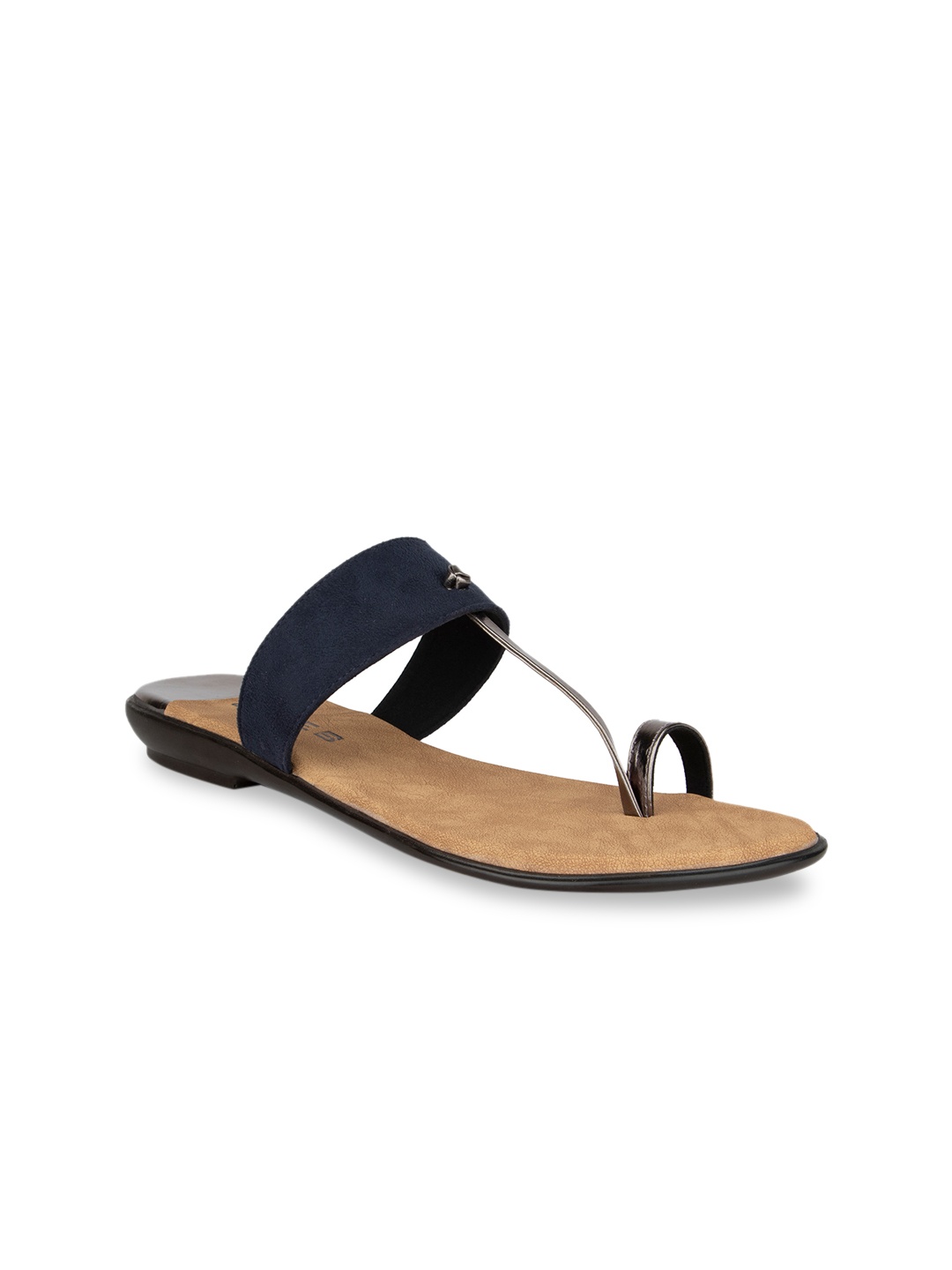 

SOLES Women Blue Solid T-Strap Flats