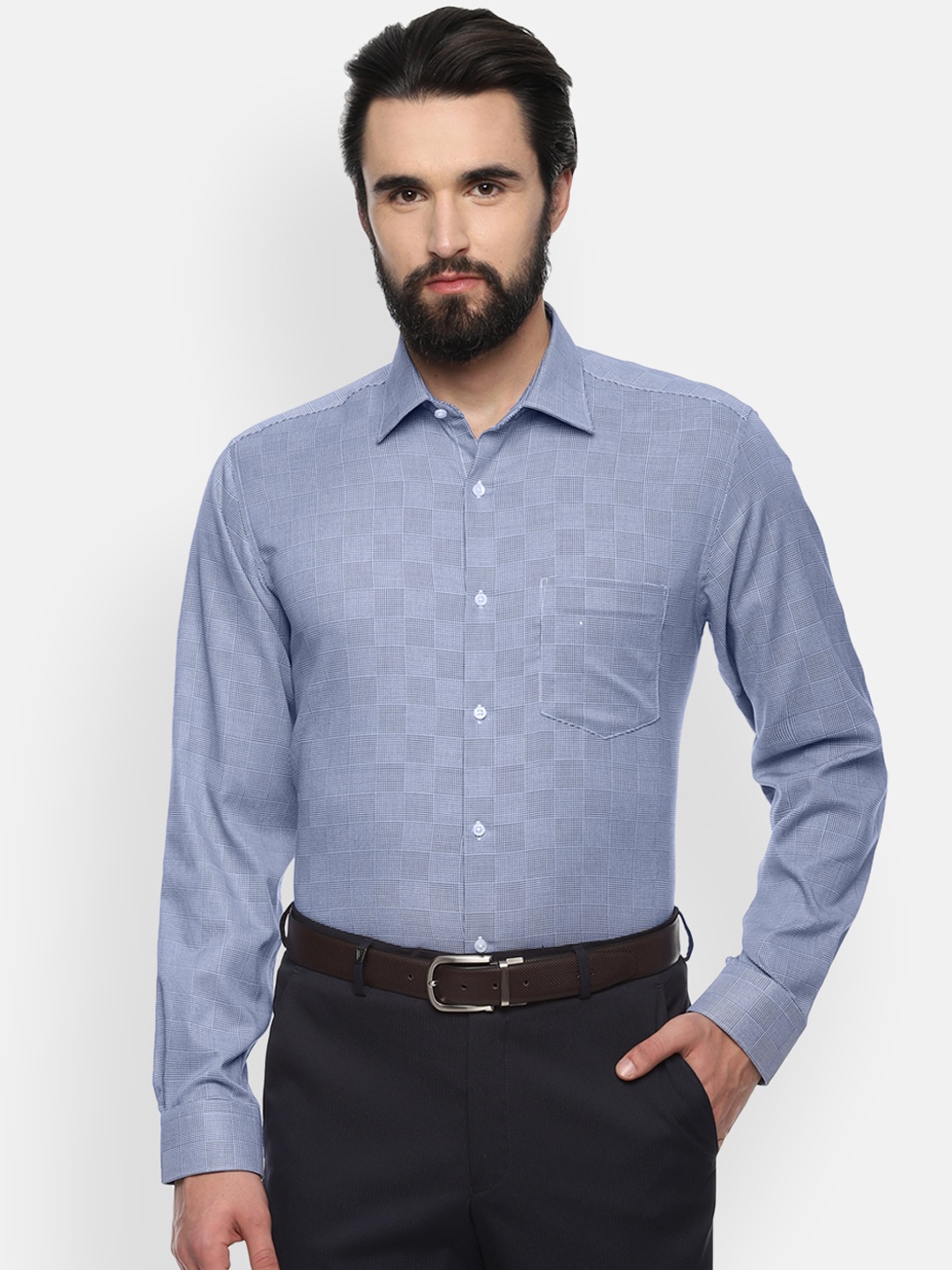 

Van Heusen Men Blue Regular Fit Checked Formal Shirt