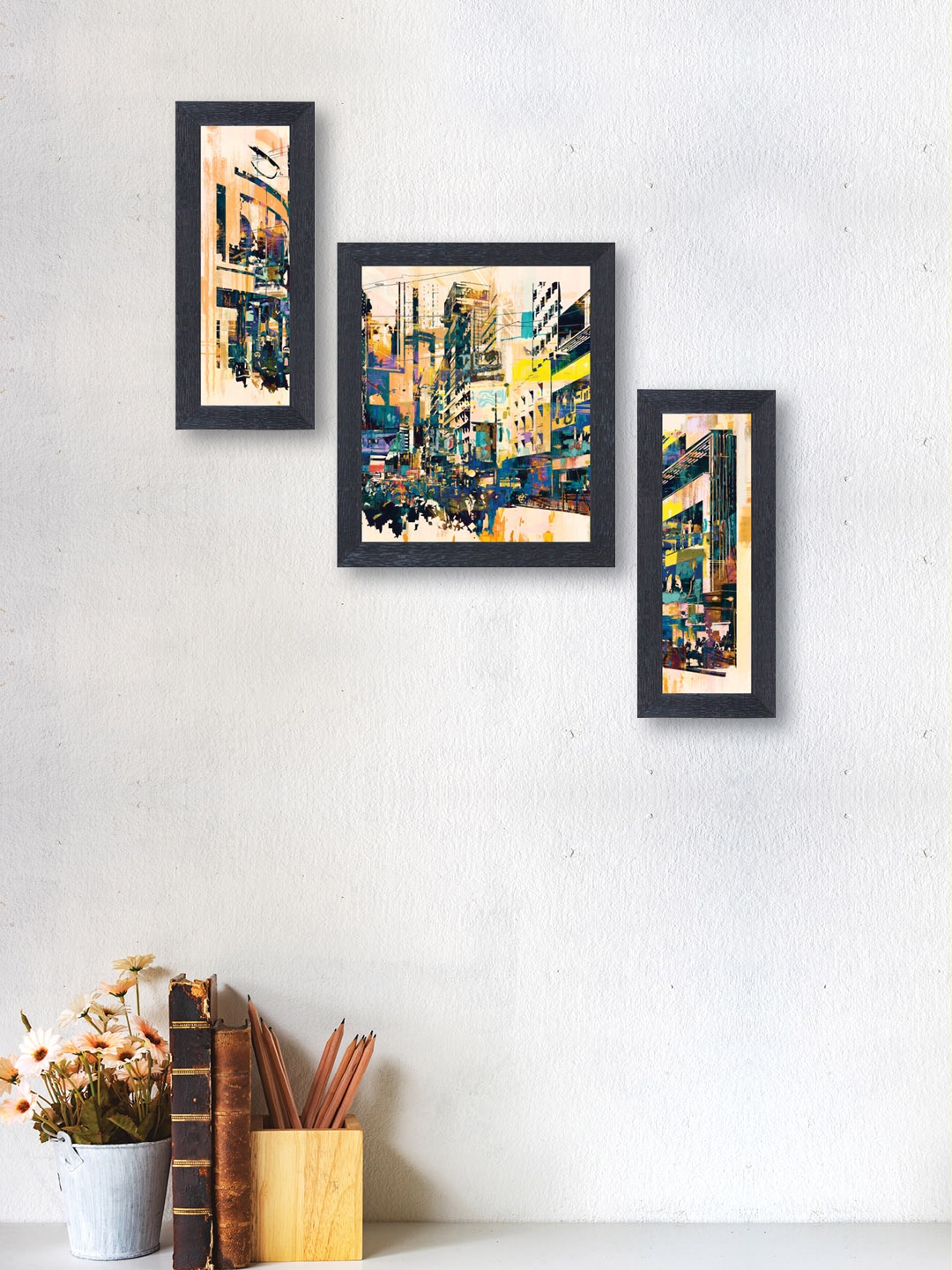 

nest ART Set of 3 Synthetic Wood Canvas Paintings Wall Art, Multi