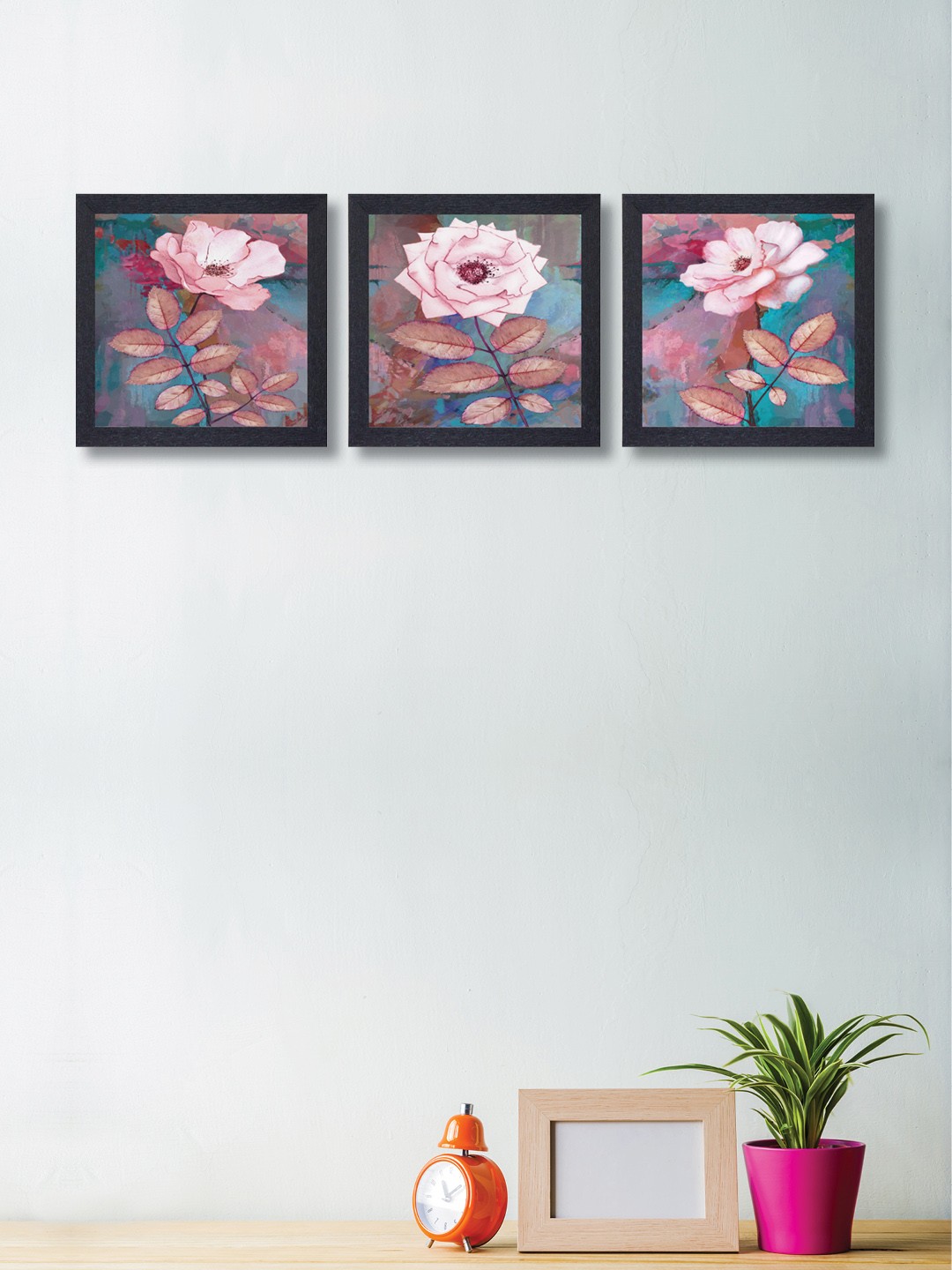 

nest ART Set of 3 Synthetic Wood Flowers Painting Wall Art, Pink