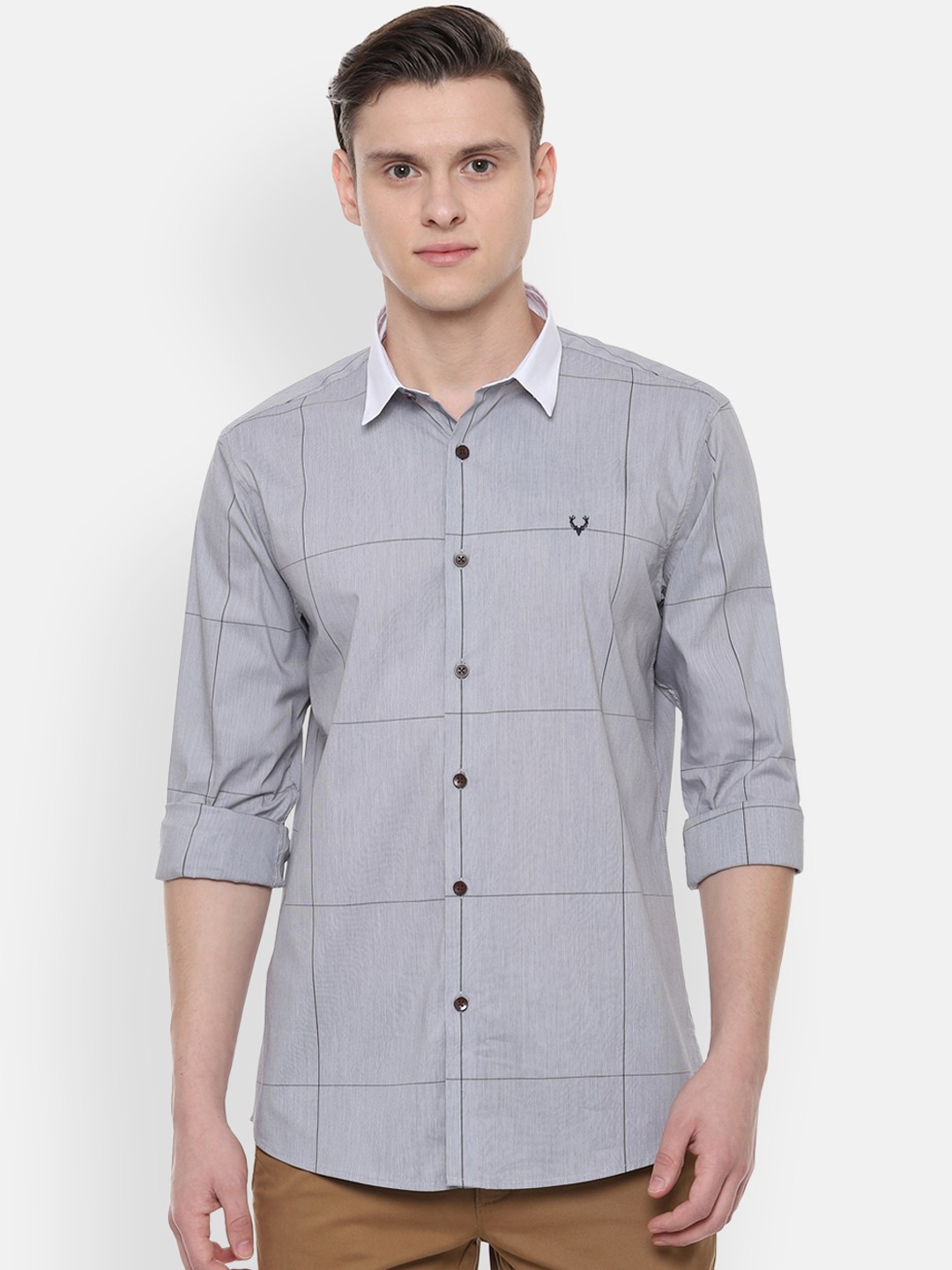 

Allen Solly Men Grey Slim Fit Checked Casual Shirt