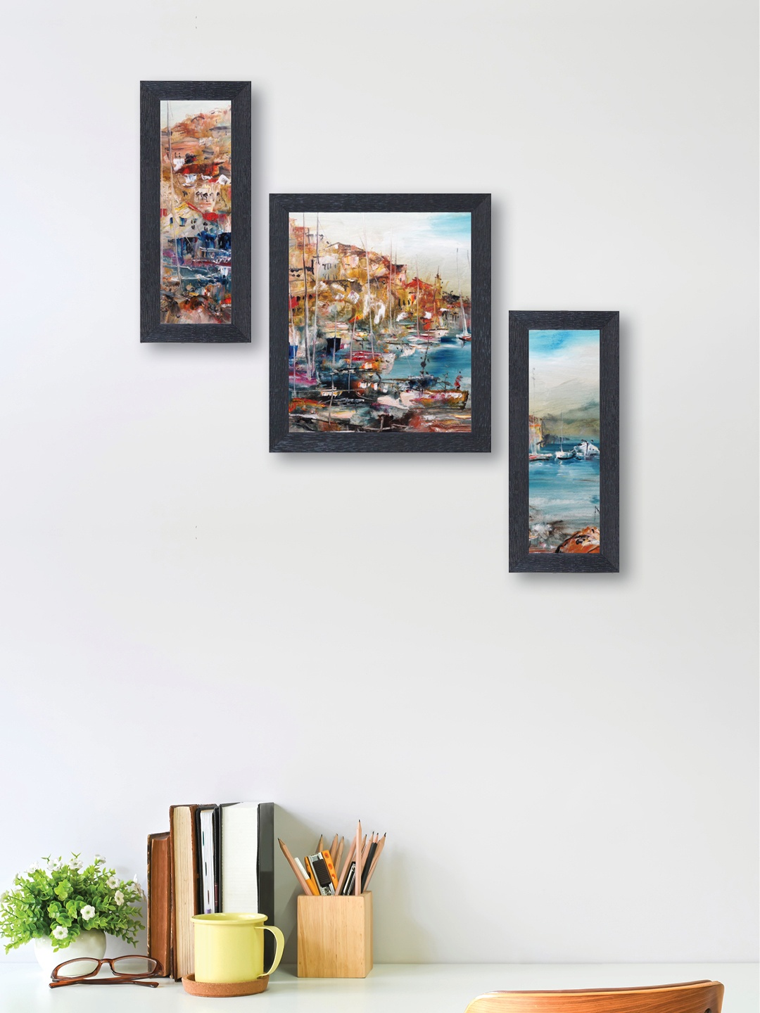 

nest ART Set of 3 Multicoloured Synthetic Wood Wall Art, Multi