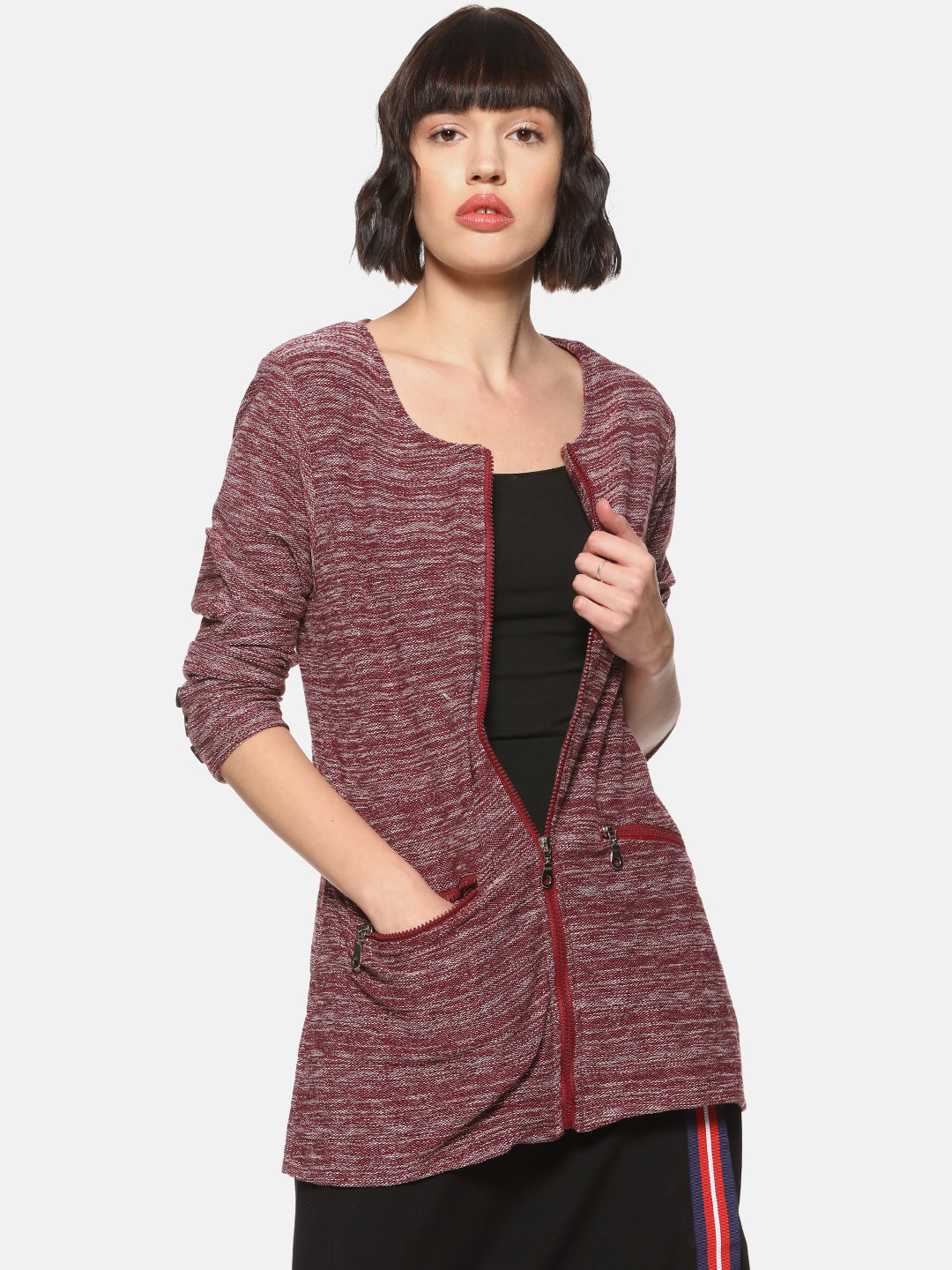 

Campus Sutra Women Maroon Solid Lightweight Comfort Fit Tailored Jacket
