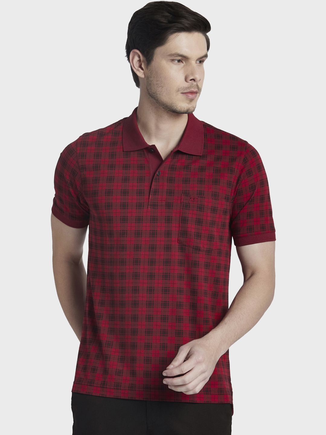 

ColorPlus Men Maroon Checked Polo Collar T-shirt
